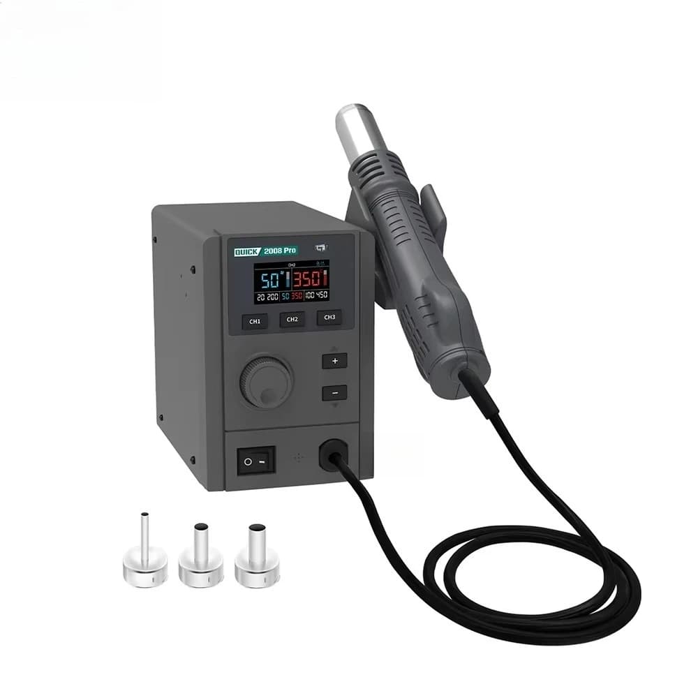 Stazione di Saldatura ad Aria Calda QUICK 2008 Pro 110V/220V 750W con Display Digitale LED, Pistola Termica a Vento Morbido, Strumento per Rilavorazione SMD