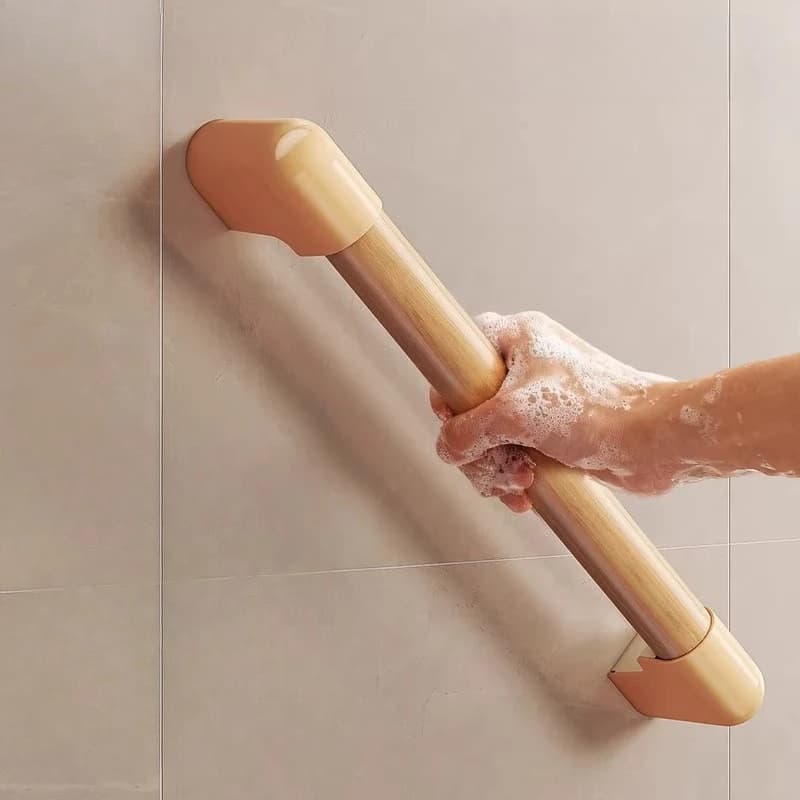 Maniglione di Sicurezza Antiscivolo per Bagno in ABS Effetto Legno 30/40/50/60cm, Supporto per Vasca e WC, Porta Asciugamani Stile Giapponese