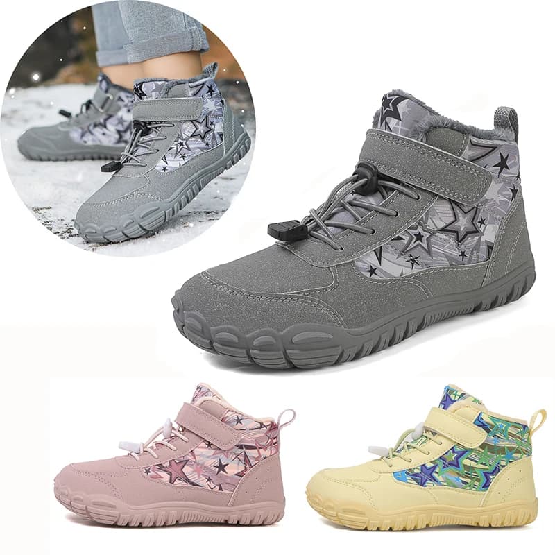 Stivali da neve invernali per bambini a piedi nudi Stivali da trekking caldi con punta larga per bambini piccoli/grandi/bambini Scarpe da ginnastica da esterno antiscivolo Scarpe invernali per bambini