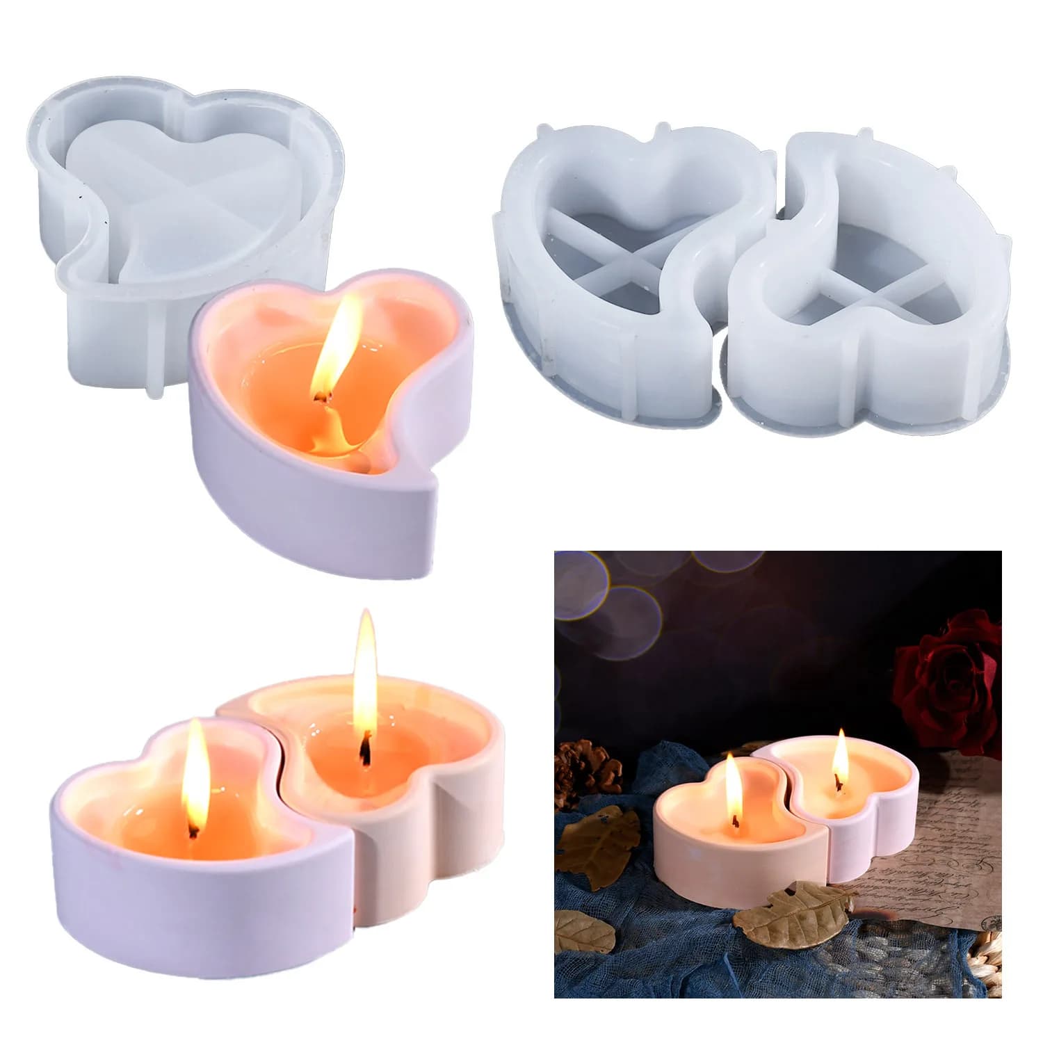 Christmas DIY Resin Molds Valentine's Day Series Heart-shaped Candle Cups Silicone Mold Plaster Incense Mould Halloween Storage