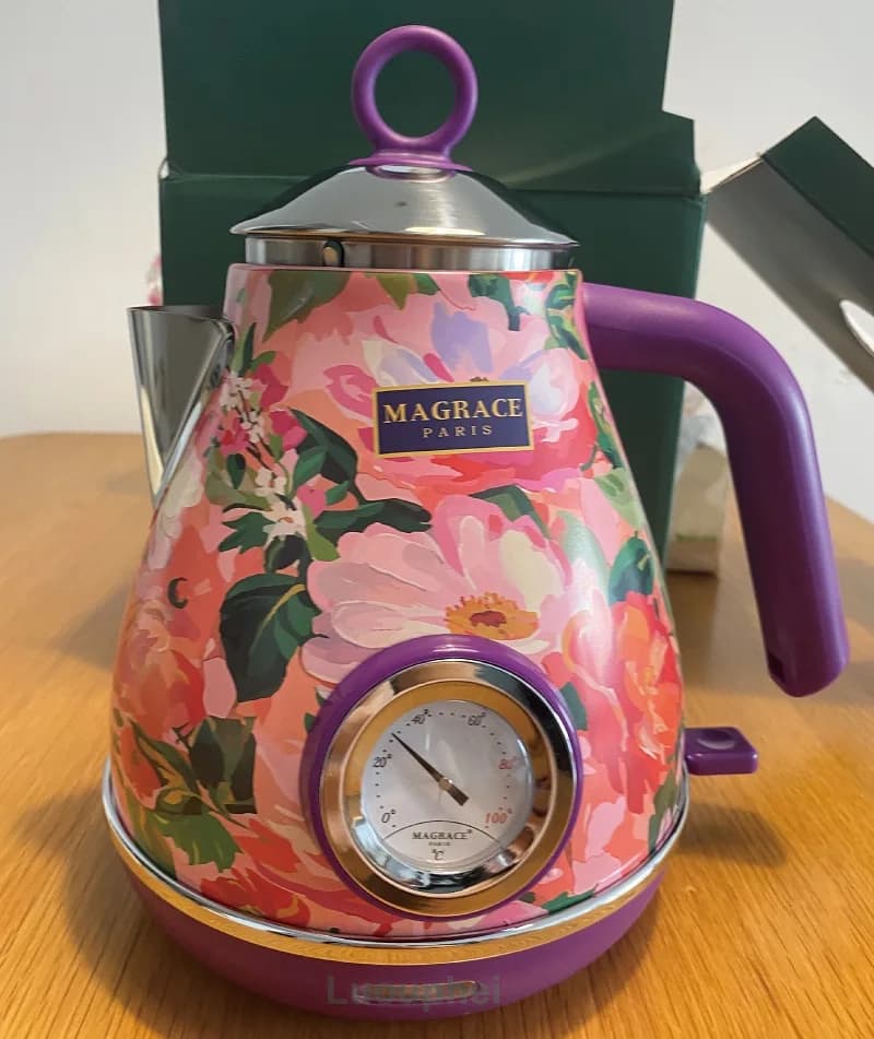 1,7 Liter Retro Painted Electric Kettle with Thermometer Automatic Shutdown Stainless Steel Teapot 304 1850W