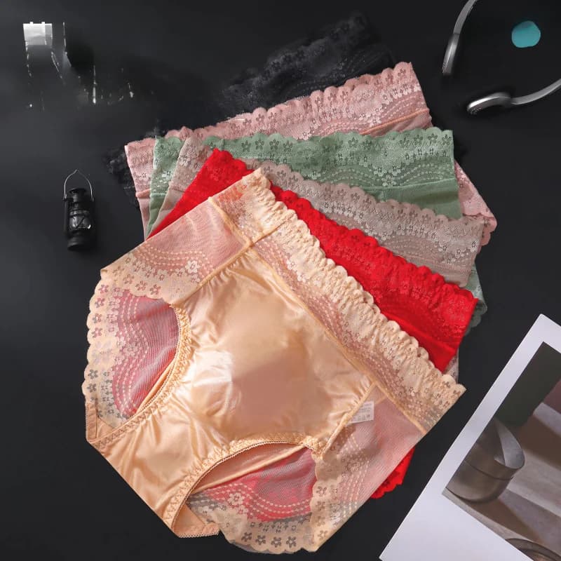 Slip da Uomo in Seta Ghiaccio Stile Francese, Vita Alta, con Pizzo Floreale, Tasca Contorno 3D, Rete Trasparente, Ultra Sottile, Sexy