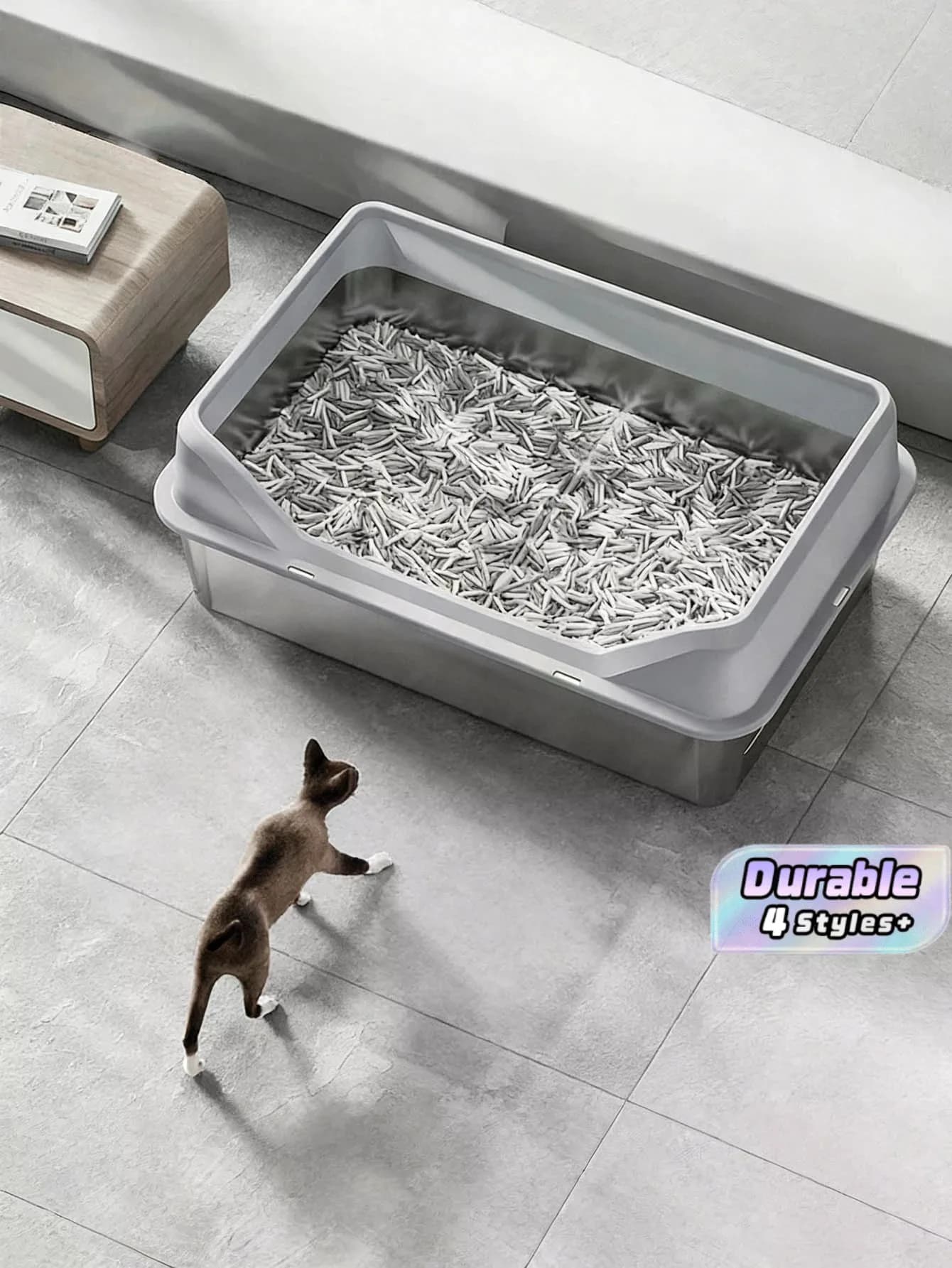 Enclosed stainless steel cat litter box, extra-large capacity, suitable for large cats, metal cat litter box, non-stick, leak-proof, easy to clean