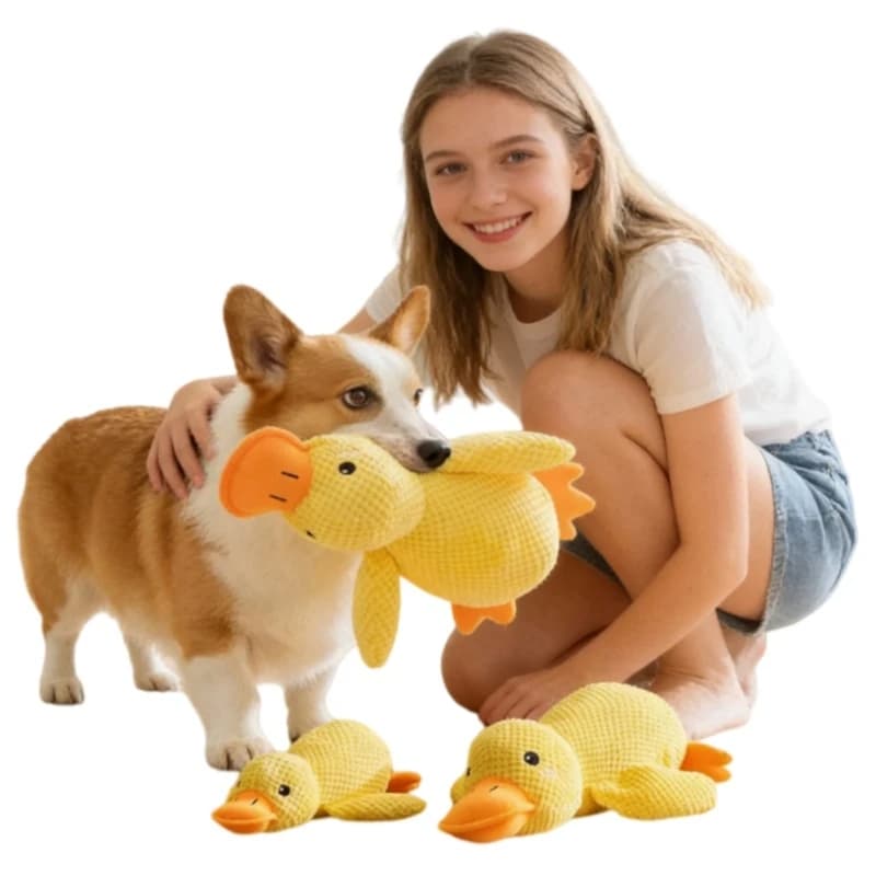 Peluche interattivo a forma di anatra per cani, giocattolo calmante e da abbraccio per alleviare la noia, anatra gialla per cani, accessori per animali domestici