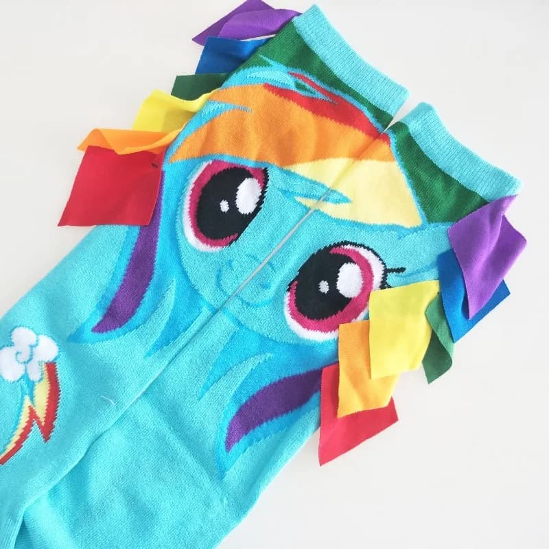 Cartoon My Little Ponys Pattern Women's Calf Socks Cotton Knitted Lolita Fashion Knee-High Stockings