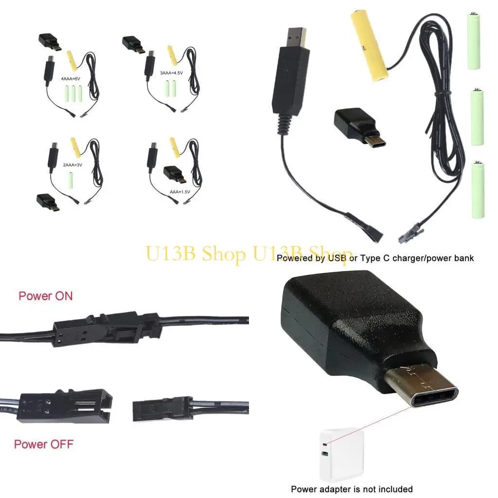 U13B USB/Type C to AAA Battery Eliminator Replace 2x 1.5 V 2AAA Battery for Regulated Mirror Tooth Brush