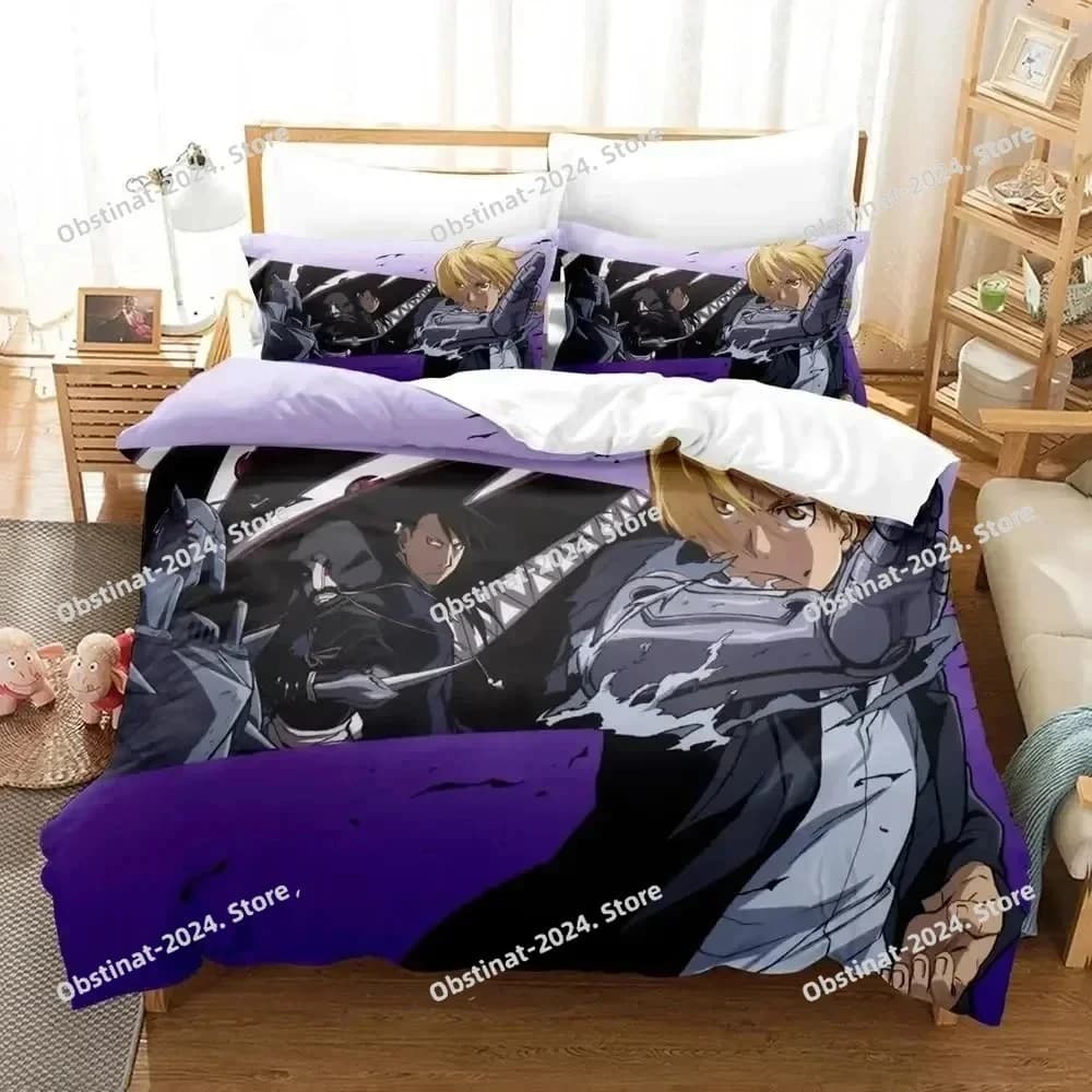 Anime Fullmetal Alchemist Set biancheria da letto Set letto stampato Copripiumino Lenzuolo Federa Letto Copripiumino morbido Full Queen King Size