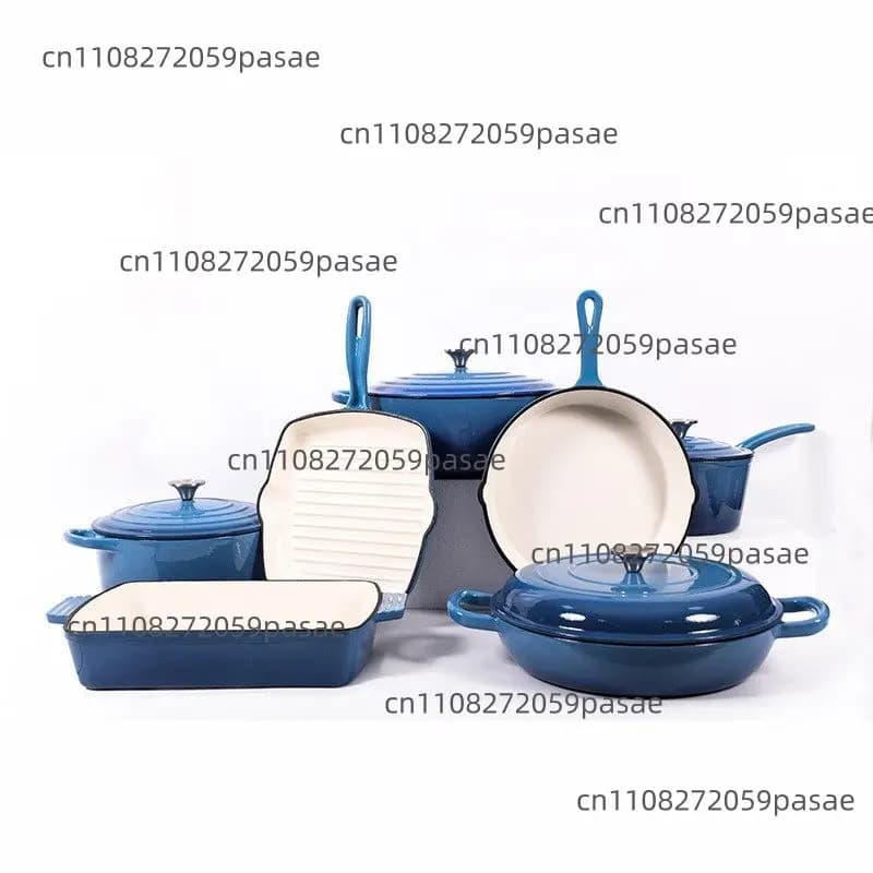 Set of Brushed Cast Iron 7 Pieces: Cooker, Bowl, Multipurpose Pot for Kitchen and Oven