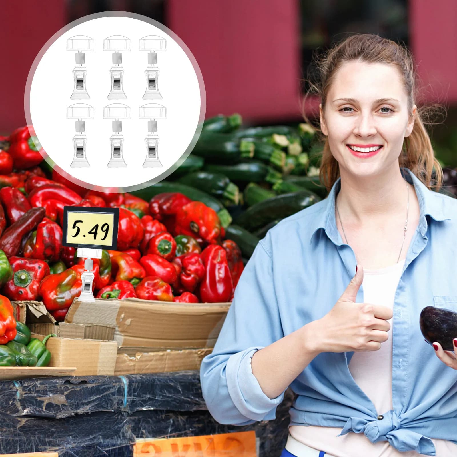 6 supporti per etichette in plastica robusta per cartellini dei prezzi, menu, biglietti da visita, cartelli pubblicitari, compatti e leggeri, per negozi e uffici