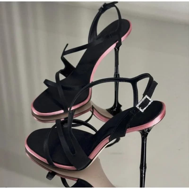 Satin Color Block Stiletto High Heels with One Belt 2026 New Summer Temperament Versatile Sandals，Women's Plus-size Shoes，34-42