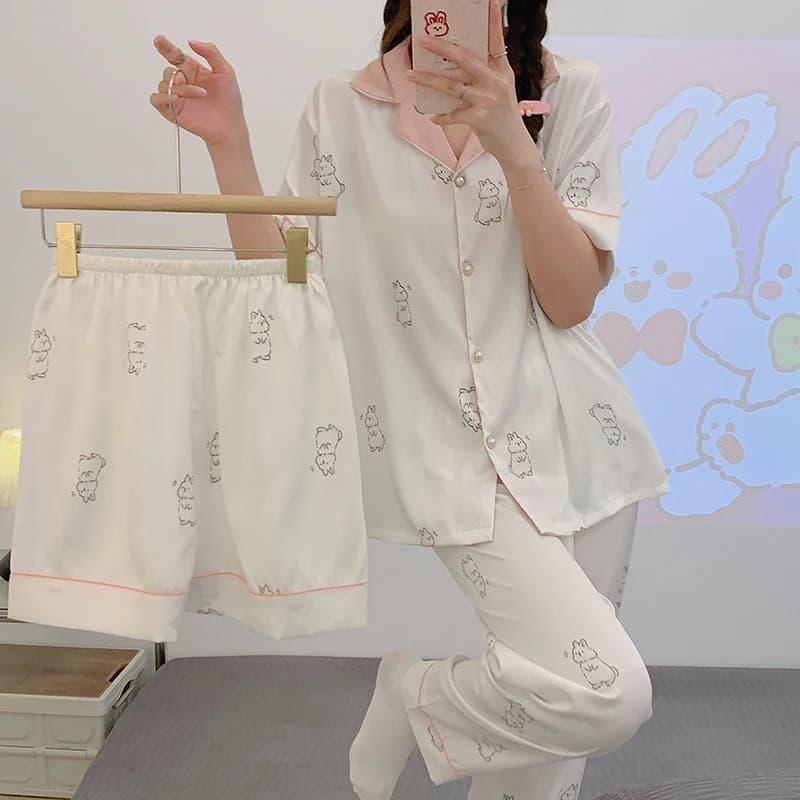 3 pezzi pigiama set donna estate carino dolce coniglio pigiameria morbido confortevole finta macchia Loungewear tenera ragazza accogliente Homewear