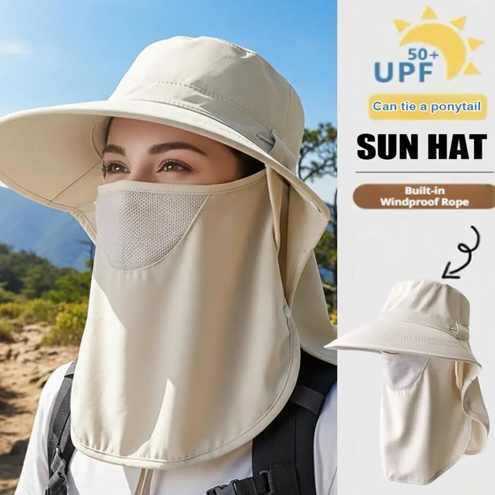Cappello da Sole Traspirante con Maschera Integrata per Protezione Viso e Collo, Cappello UV per Esterni, Protezione Solare Estiva per Donne