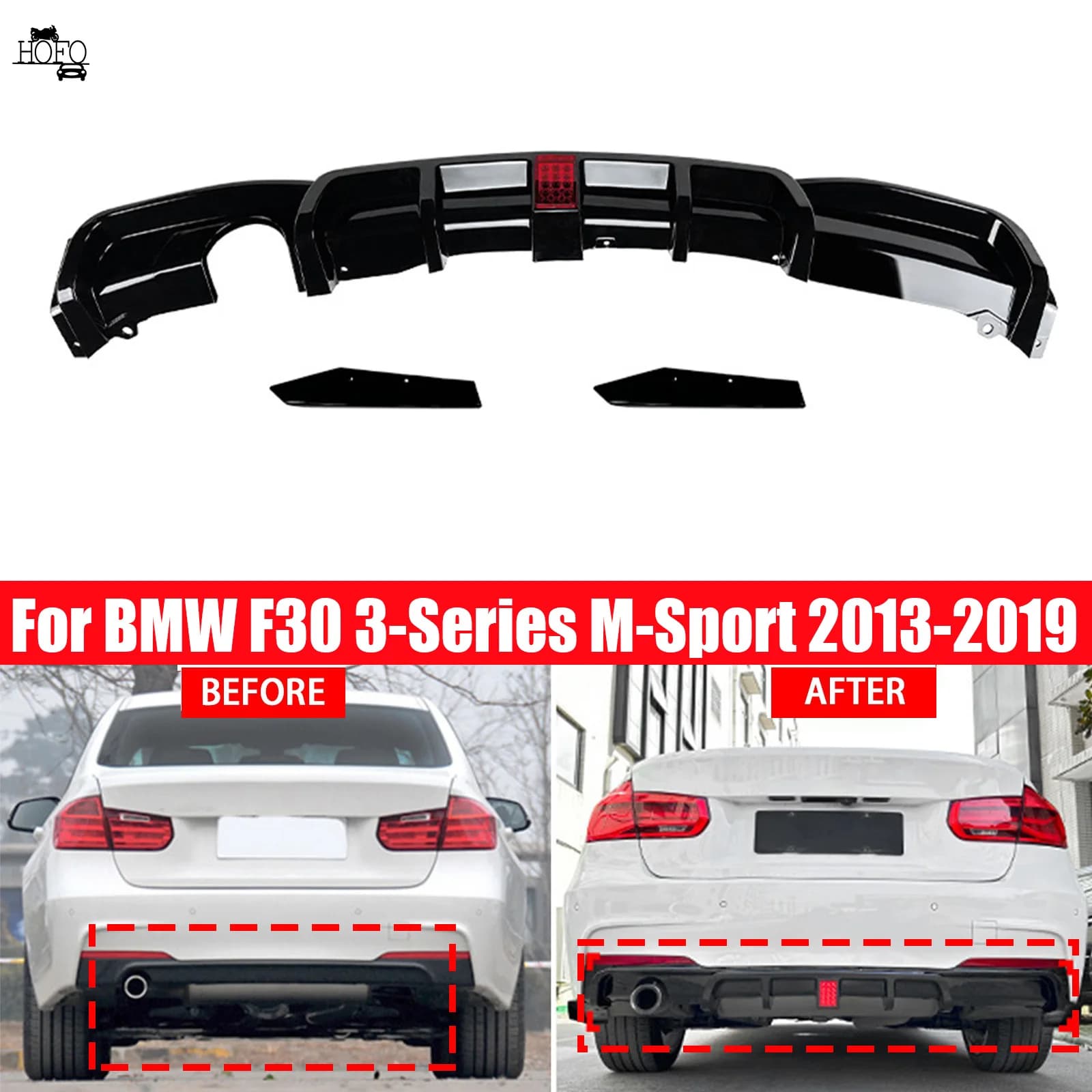 Rear Brake Light Lamp Bumper Lip Diffuser Spoiler By ABS Gloss Black Body Kit For BMW F30 3-Series M-Sport 2013-2019 Accessories