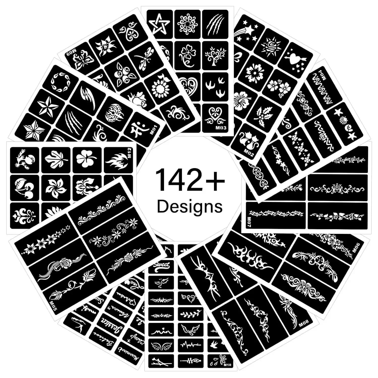Narkasy 20/10/5/3 Sheets Tattoo Stencils Stickers Various Pattern Tattoo Sticker Mixed Designs Tattoo Stencils Woman Randomly