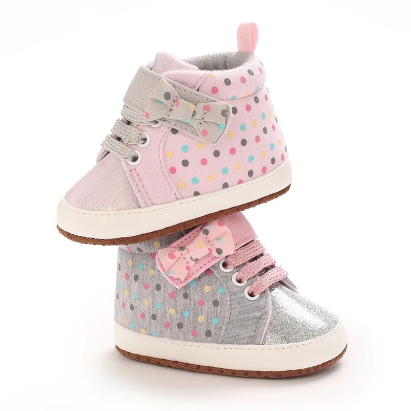 Baby Girls Colorful Polka Dot High Top Sneakers Velcro Soft Non Slip Sole Infant Newborn Princess Crib First Walkers Shoes 0-18M