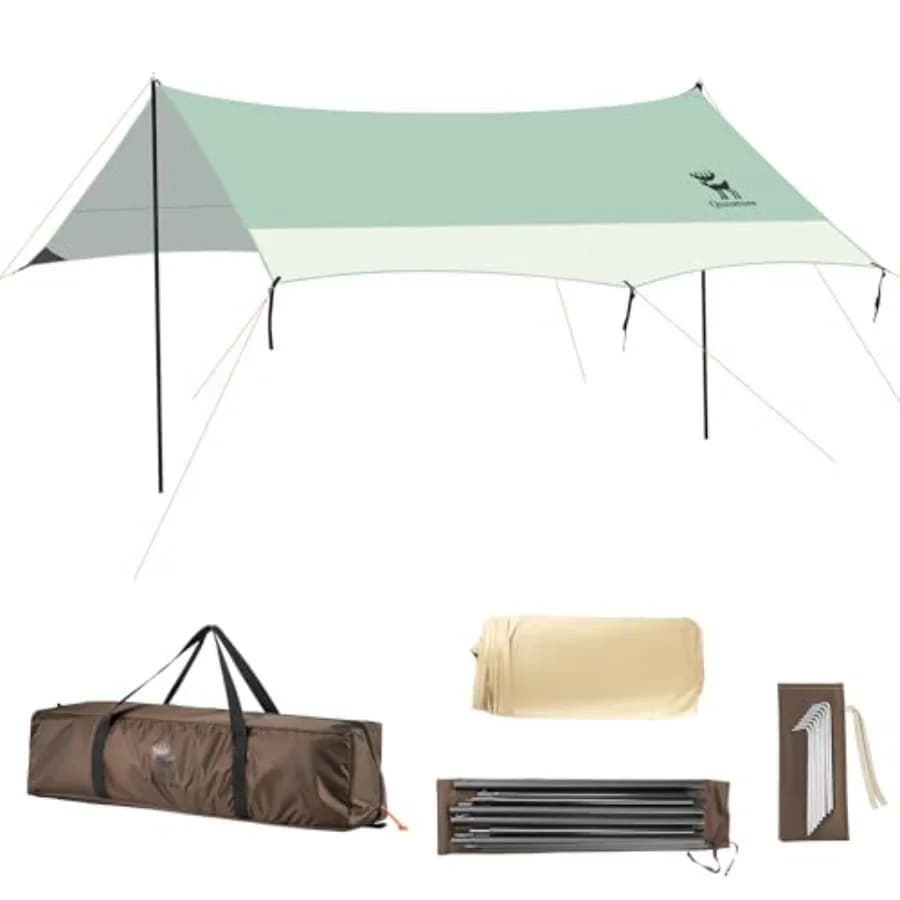 Tenda da spiaggia, riparo solare da campeggio 13,78 x 14,1 piedi, facile da montare, protezione solare UPF 50+, tenda da spiaggia impermeabile per 10-12 persone