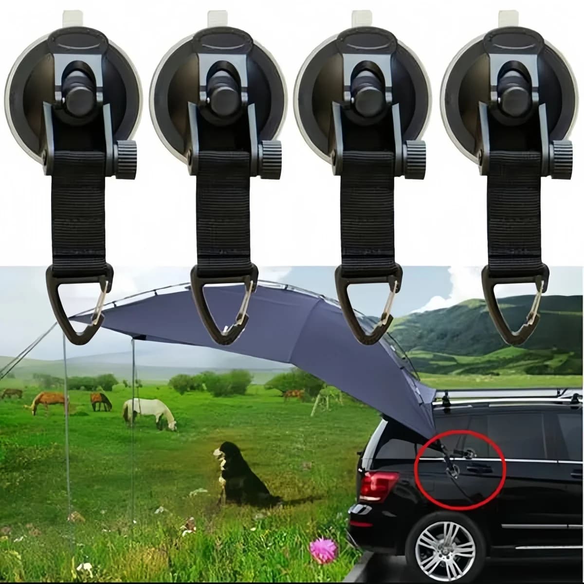 Ganci a ventosa per campeggio all'aperto, resistenti e riutilizzabili in ABS, con cinghia regolabile, accessori multifunzionali per auto e campeggio