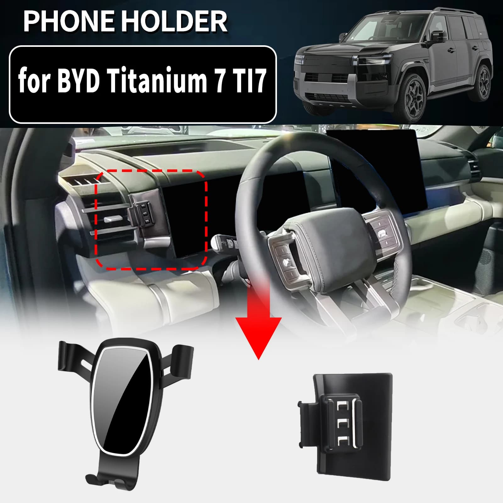 Supporto per telefono specifico per veicoli BYD Titanium 7 TI7 Ti 7, supporto GPS per auto, facile da fissare, accessori auto