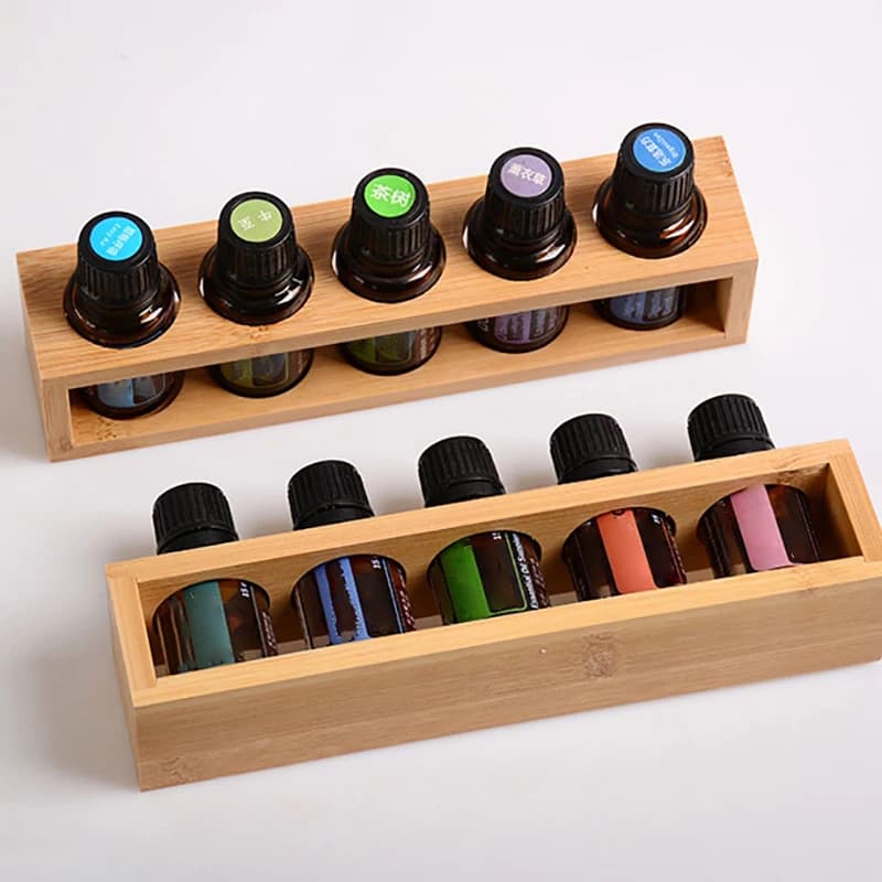 5 Holes Bamboo Essential Oil Display Rack Perfume Bottle Storage Organizer Holder Stand