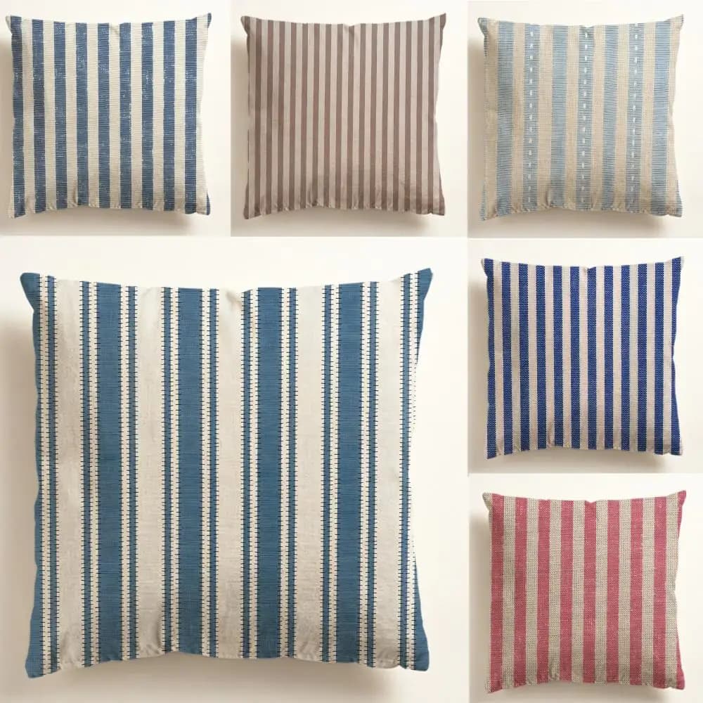 Cushion Cover Nordic Style Natural Linen Pillow Cover Durable Washable Pillowcase for Home Bedroom Sofa P-Stripes