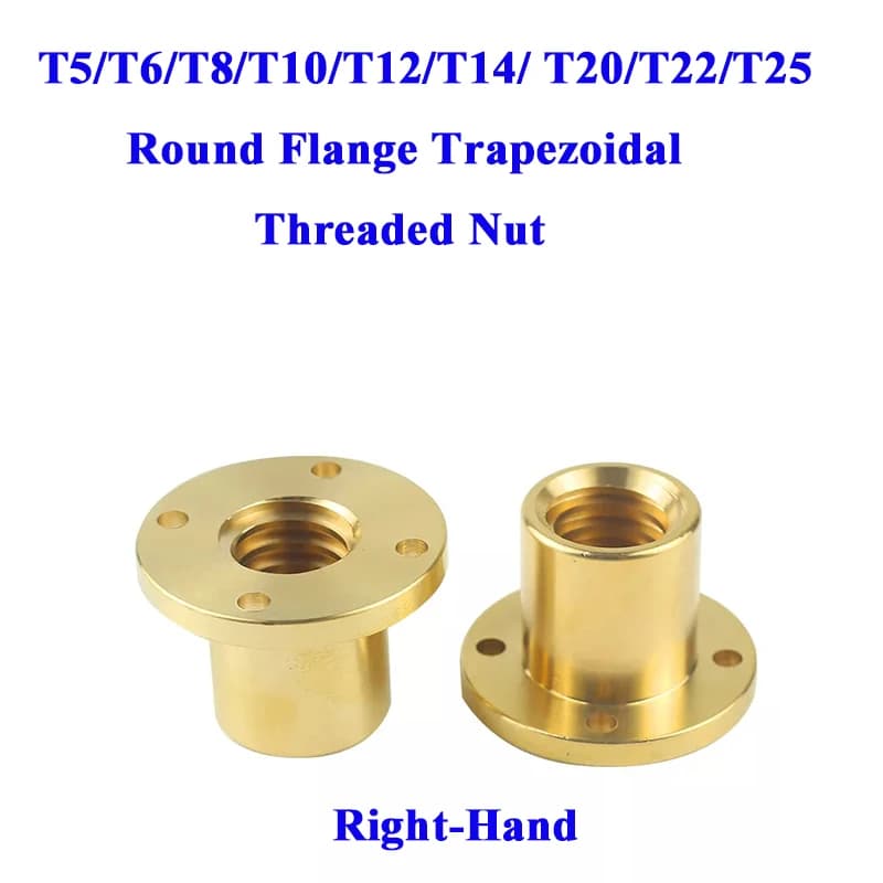 T5 T6 T8 T10 T12 T14 T20 T22 T25 Flangia rotonda trapezoidale Dado filettato destro Dadi in ottone Passo 1/2mm Piombo per stampante 3D