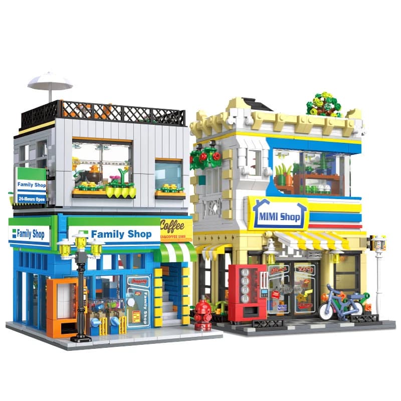 IN MAGAZZINO MOC City Street View Illuminazione Minimarket Costruzione Building Blocks Mattoni Assemblaggio Set regalo di giocattoli per bambini fai da te