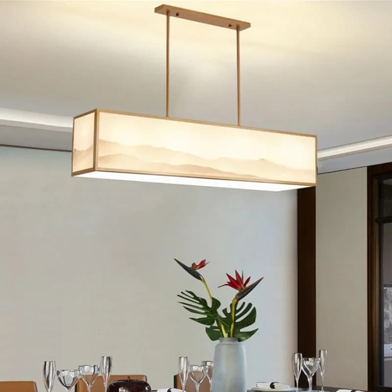 Chinese-style rectangular restaurant lamp household dining room chandelier zen landscape tea room hot pot shop front desk lamp