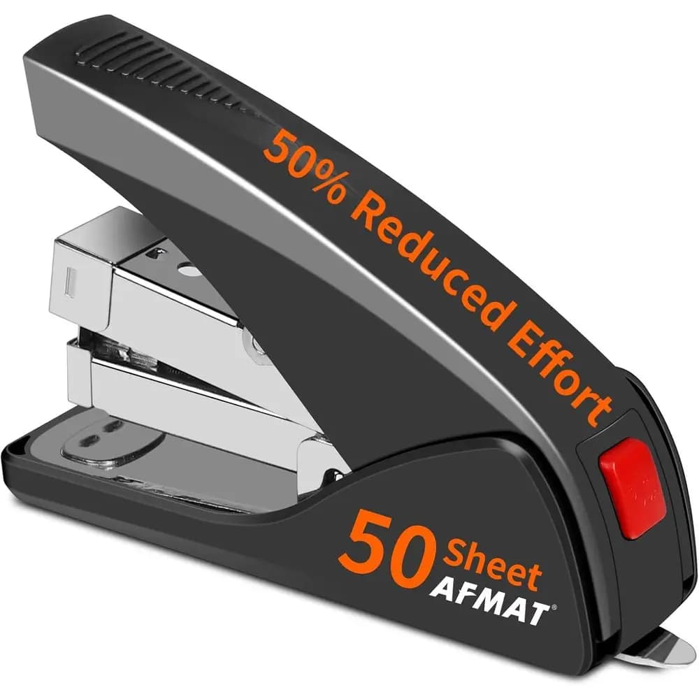 Portable Heavy-Duty One-Finger 50-Sheet Stapler with Built-in Remover for Home and Office Use