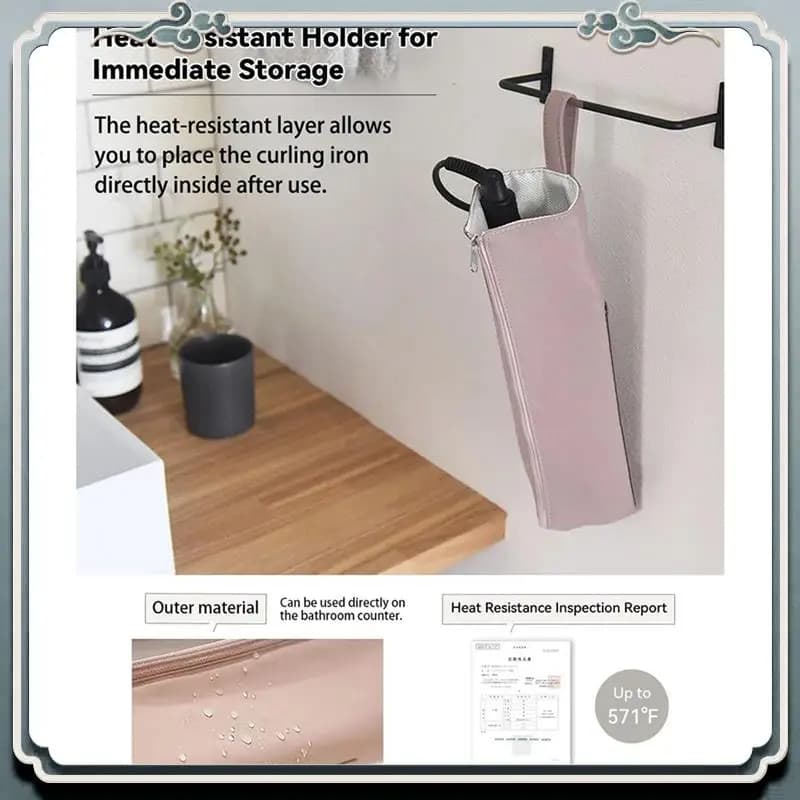 Hot Iron Door and Durable Mat, Heat Resistant Travel Bag for Iron Hairstyles, Flat Iron - Hair Tool Organizer for Home