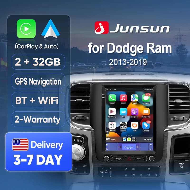 Junsun AI Car Voice Stereo Radio Wireless CarPlay for Apple Android Cars For Dodge Ram 1500 2500 3500 2013-2018 Touch Screen BT