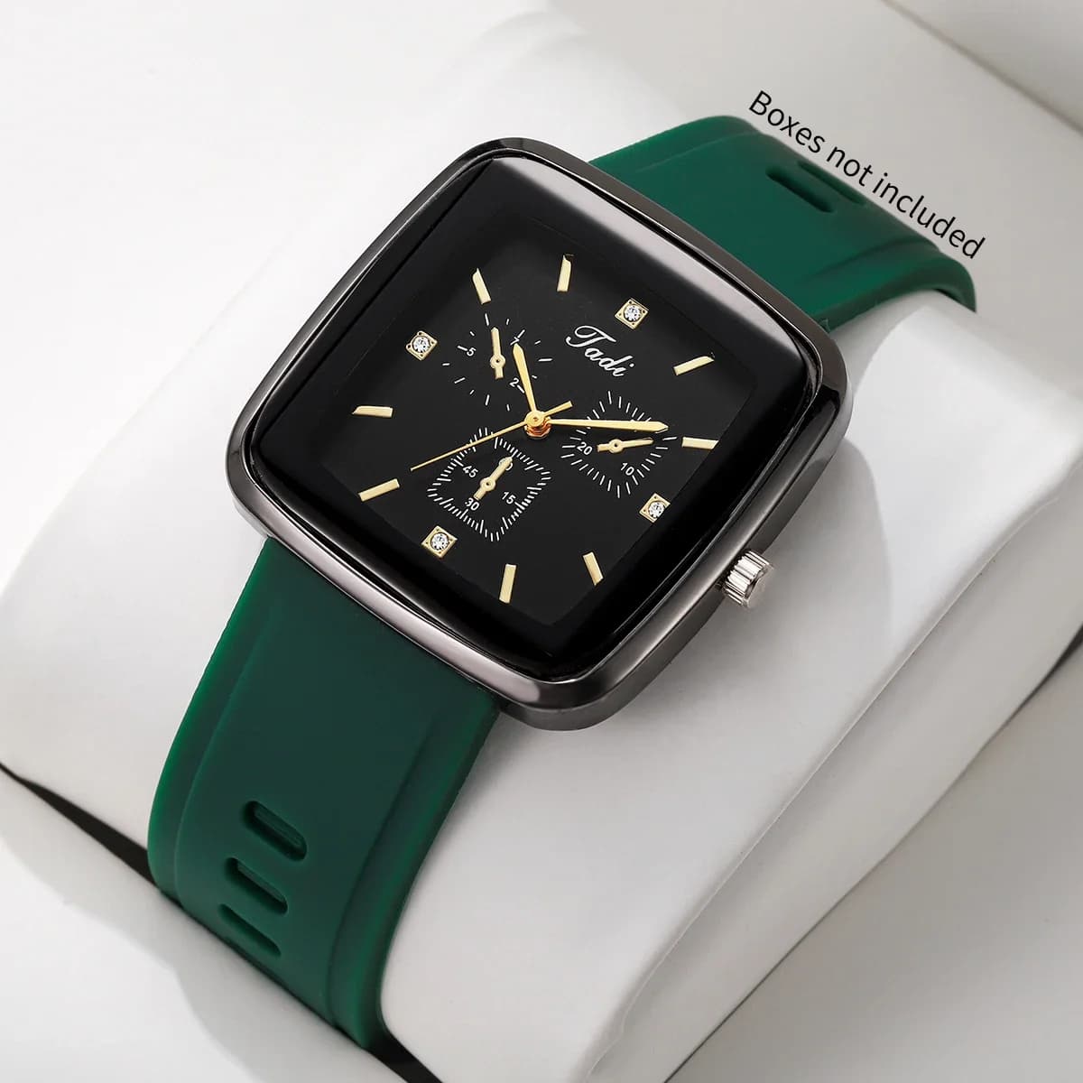 Fashion Rhinestone Square Women Quartz Watch Green Silicone Band Ladies Clock Wristwatches Relogio Feminino (Without Box)