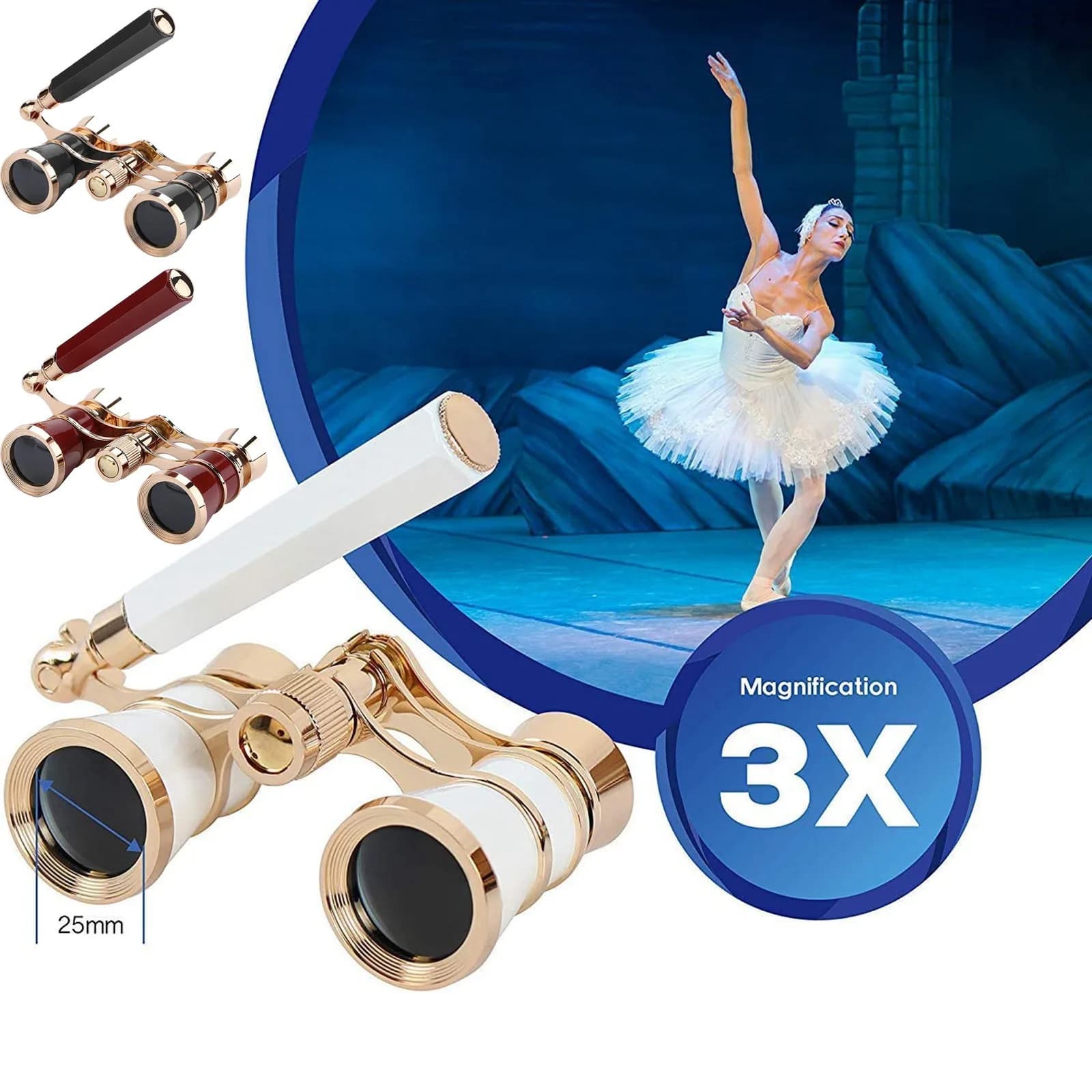 Binocolo potente a lungo raggio 3X25 HD con maniglia/kit di accessori Telescopio elegante alla moda da donna