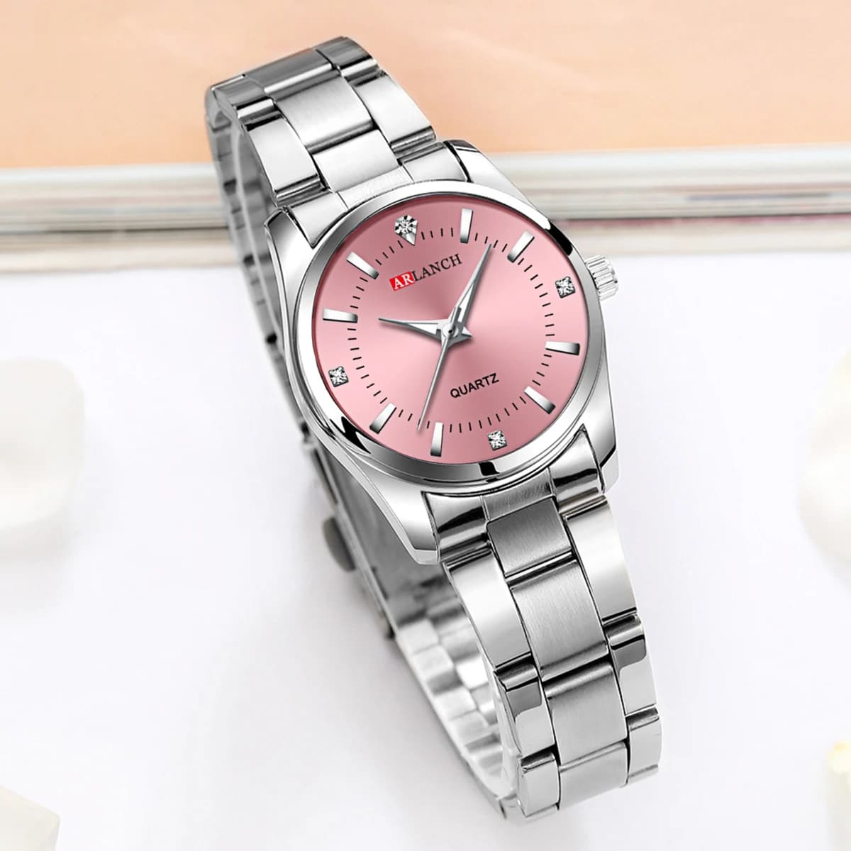 29mm Luxury Women's Watch Outdoor Travel Wrist Watch with Fashionable Minimalist Rose Rhinestones Women's Stainless Steel