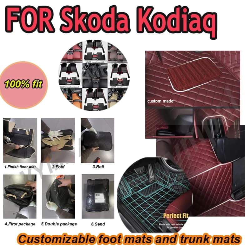 LUXURY Car Mats For Skoda Kodiaq NS7 2017~2022 2021 2020 Auto Carpets Rugs Pad Floor Mat