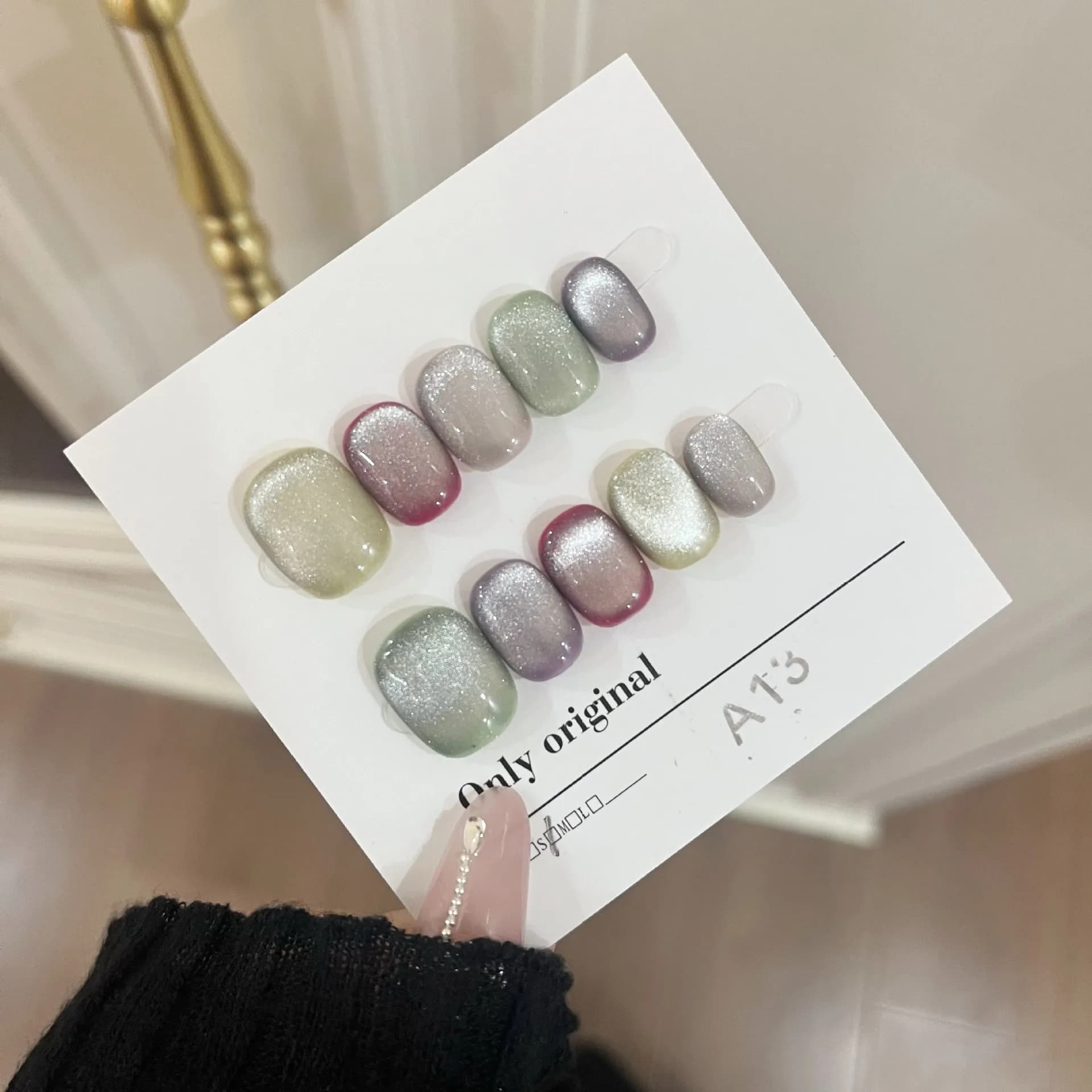 10 pezzi colorati corti quadrati rotondi fatti a mano stampa sulle unghie semplice glitter puro occhio di gatto unghie finte per ragazze donne dolce manicure