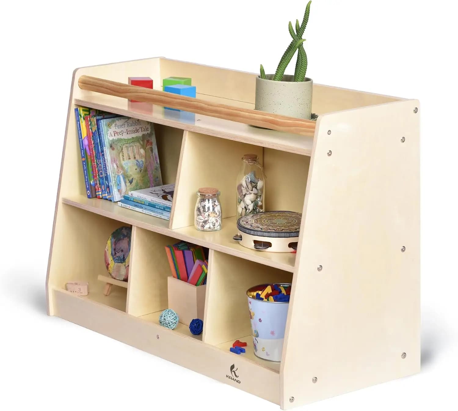 Scaffale Montessori per Bambini, Organizer con Barra di sicurezza Superiore, Armadietto a 2 Ripiani per Sala Giochi, Asilo Nido, Scuola Materna