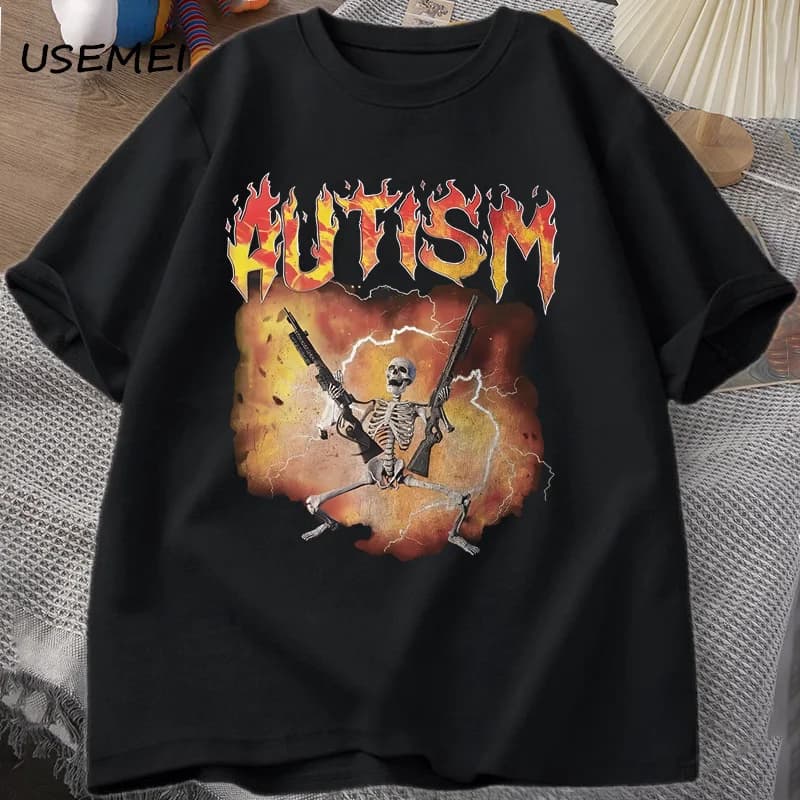 Autistico Divertente Scheletro T-Shirt Uomo Donna Autismo Meme Grafica T Camicette Harajuku Moda Cotone Vintage T Shirt Unisex Streetwear