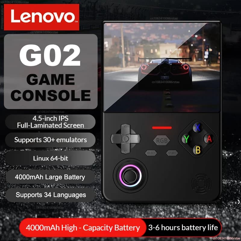 Console di gioco portatile retrò Lenovo G02, schermo IPS da 4,5″, lettore di videogiochi portatile Linux, 4000mAh, 64G, supporta più lingue