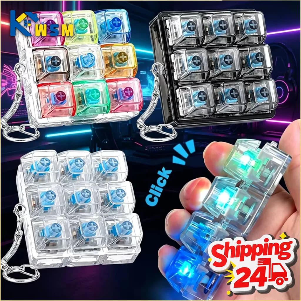 1-20PCS 9 Keys Mechanical Switch Tester Keychain Fidget Clicky Stress Relief for Keyboard Enthusiast Gamer Desk Decor