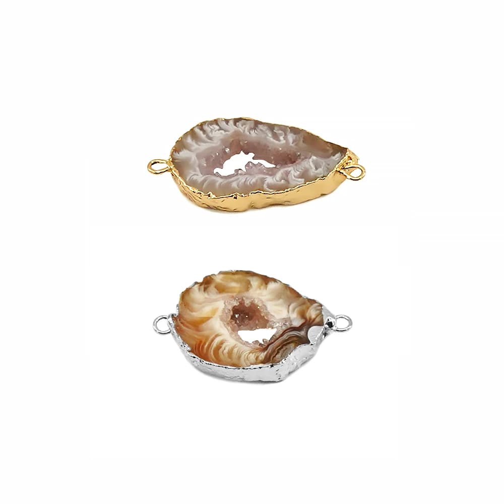 Irregualr Agata Naturale Geode Druzy Pietra Connettore Pendenti e Ciondoli per la Produzione di Gioielli Accessorio per Collana Orecchini Fai da Te Colore Primario