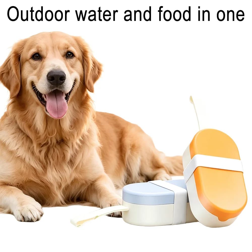 2 in 1 Pet Water Bottle Food Container Portable Feeder Outdoor Drinking Bowl Travel Dog Cat Puppy Plastic Silicone