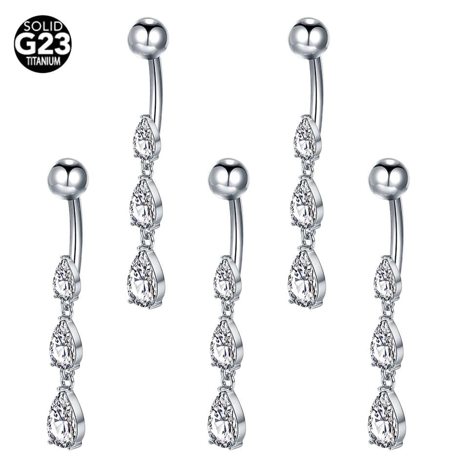 1/5PCS Titanio 14G Ciondola CZ Gemme Anello ombelico Zirconia Waterdrop Ciondolo Ombelico Nail Piercing Ombligo Gioielli per le donne