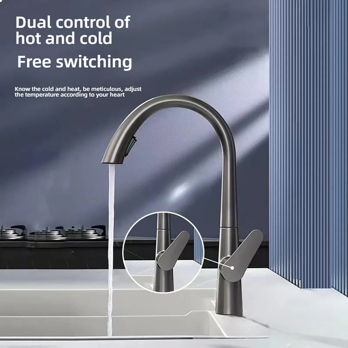 Nuovo rubinetto da cucina estraibile con foro singolo rubinetto per lavello estensibile 360 ° Rubinetto con beccuccio miscelatore girevole caldo e freddo