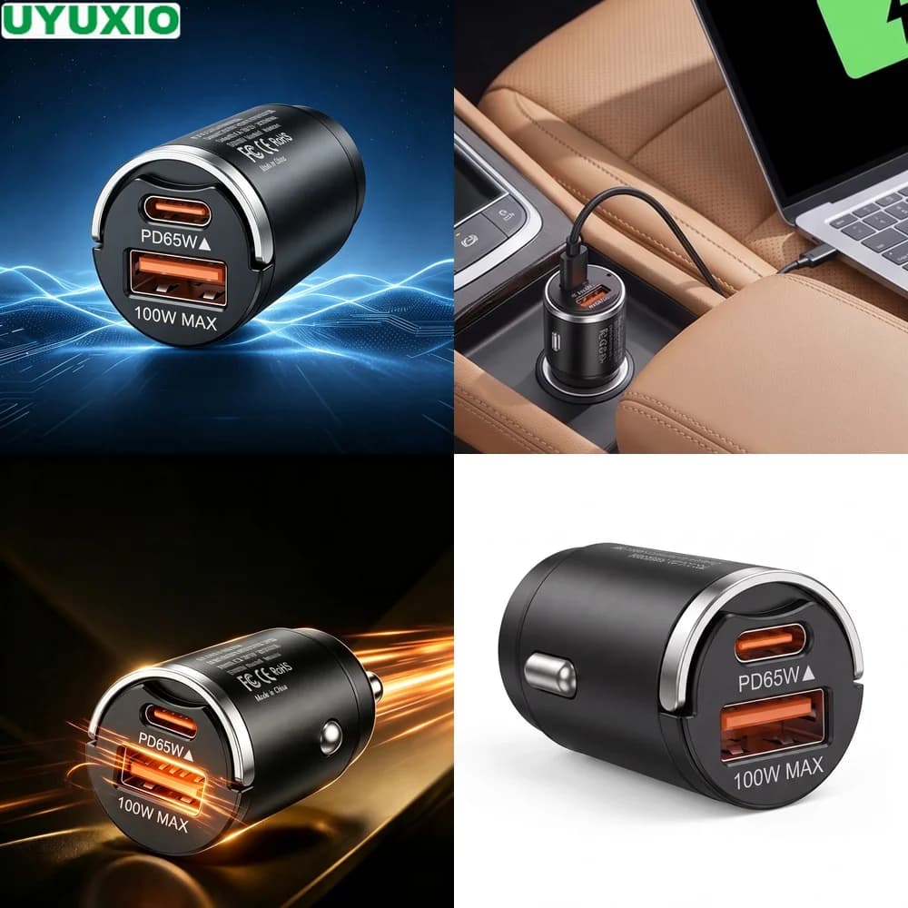 165W Low Profile Car Charger with 65W USB C and 100W USB A Outputs for Cars Trucks SUVs and Vans Zinc Alloy Flush Fit Design