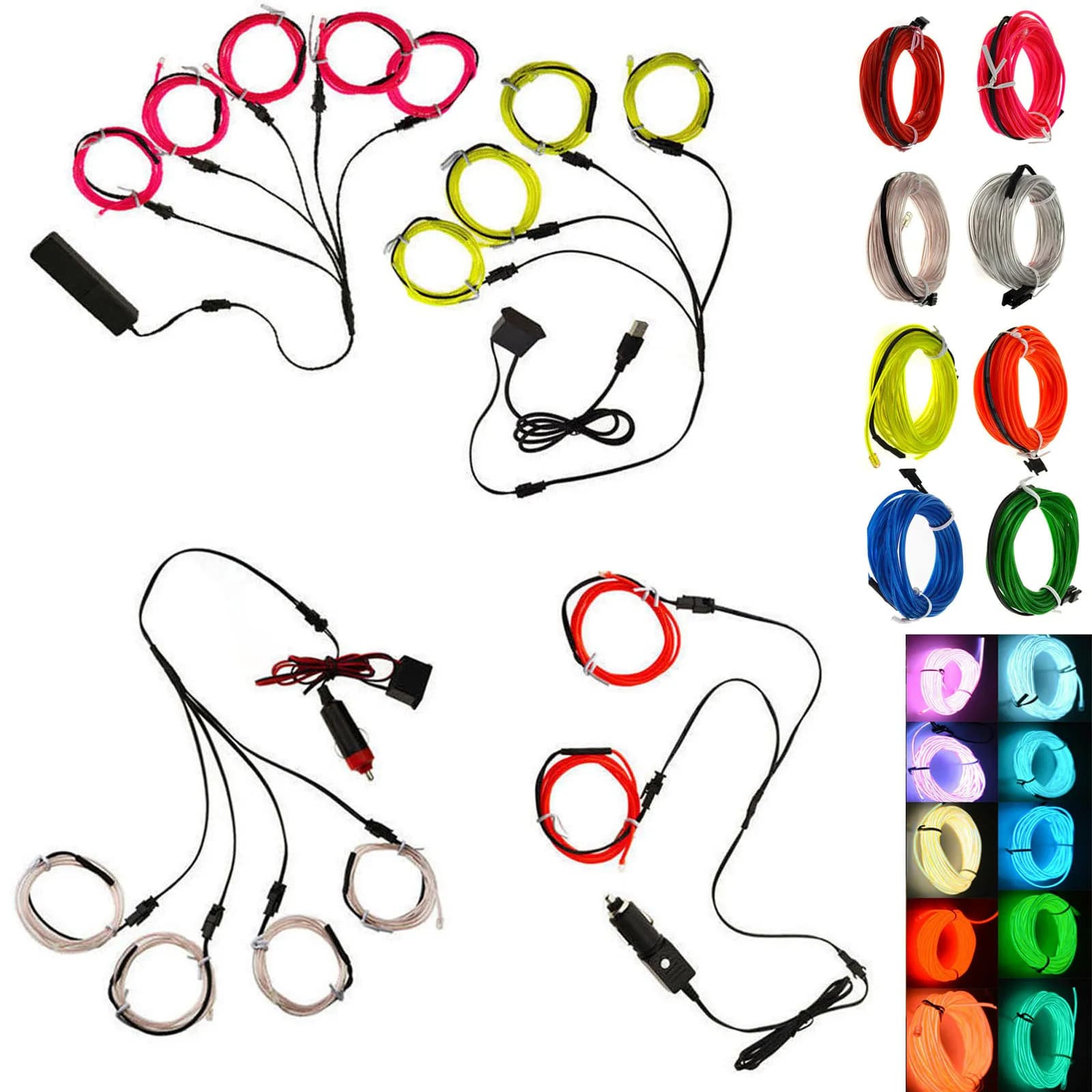 2X 3X 5X EL Wire 1M Glow String Strips Neon LED Light + Controller + Inverter 3V 12V USB attivato dal suono per auto