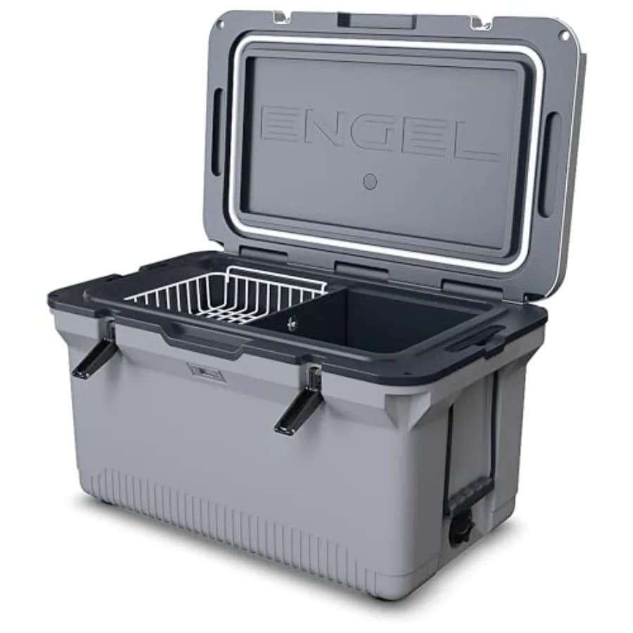 Frigo portatile da 60 QT ultraleggero stampato a iniezione - Mantiene il ghiaccio per fino a 7 giorni - Frigo grande con divisorio a cestello in rete e coperchio