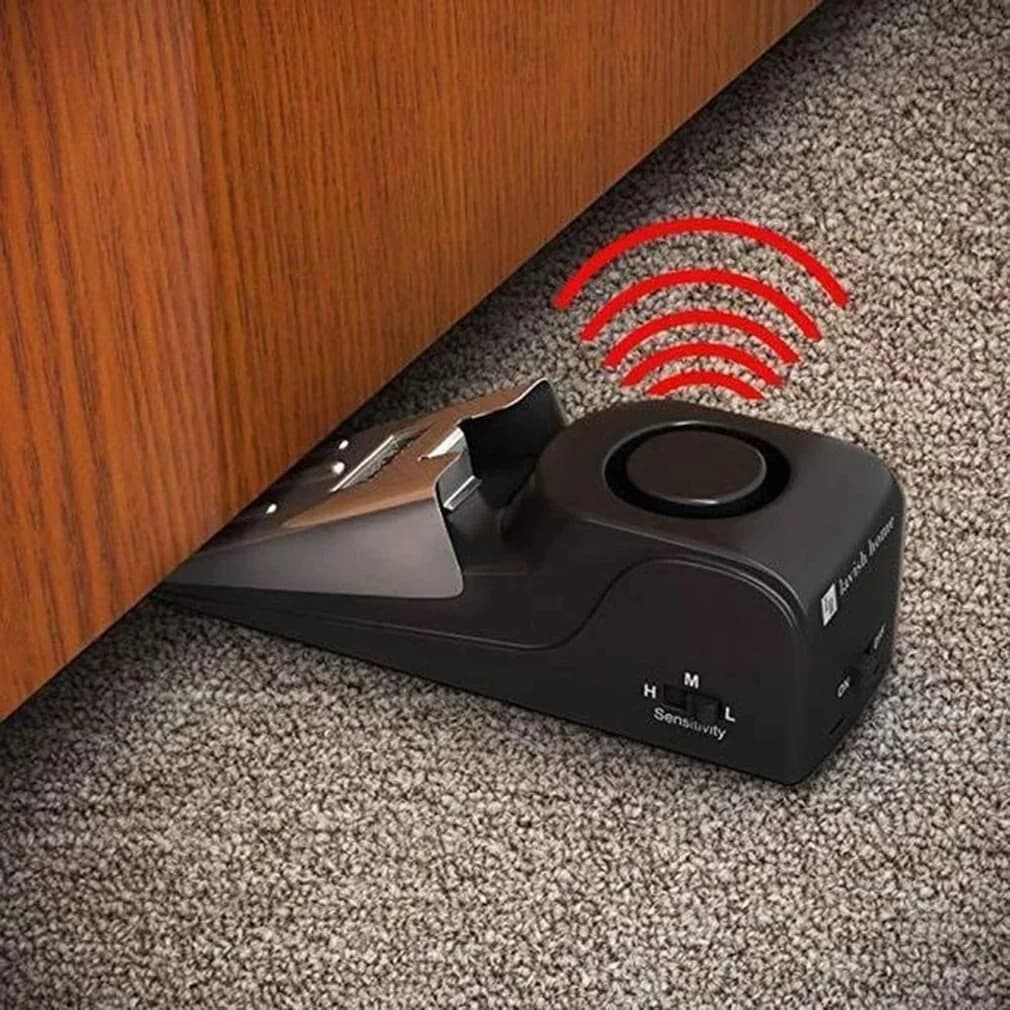 Nuovo Fermaporta con Allarme Portatile 120dB, Blocco di Sicurezza a Cuneo per Pavimento, Sensibilità Regolabile per Casa, Dormitorio, Viaggi
