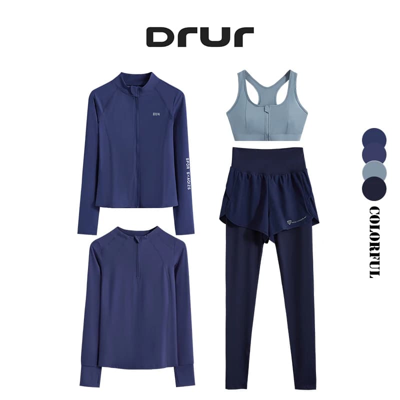 DRUR 4 pezzi tuta da yoga reggiseno sportivo da donna leggings a vita alta e set di giacche outfit sportivo abbigliamento da allenamento fitness abbigliamento sportivo da donna