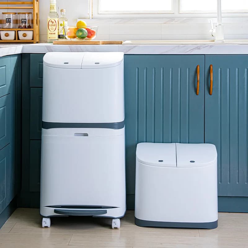 New Convenient Garbage Bucket Sorted Waste Bin With Wheel Plastic Kitchen Trash Can Corner Recycle Bin Press Open Storage Bucket