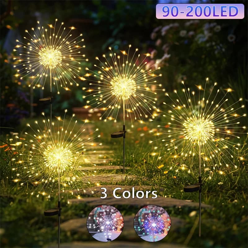 Fuochi d'artificio solari 90-200LED Decorazioni da giardino per esterni Impermeabile Accensione/spegnimento automatico Risparmio energetico Installazione semplice Decorazioni per matrimoni per feste